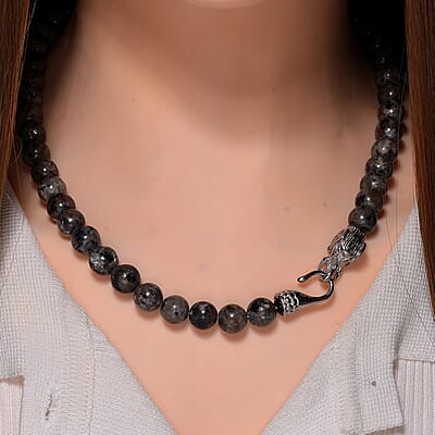 Natural Yooperlite 400.00 ctw 10mm Beaded Elephant Necklace in Stainless Steel 20 Inches with Free UV Flash Light