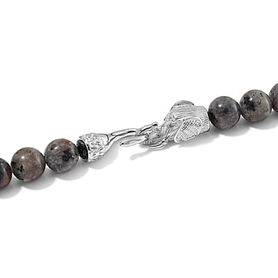 Natural Yooperlite 400.00 ctw 10mm Beaded Elephant Necklace in Stainless Steel 20 Inches with Free UV Flash Light