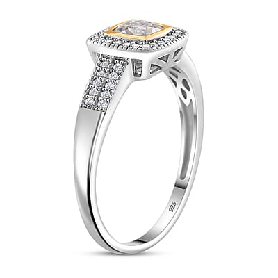Moissanite 0.80 ctw Halo Ring in Rhodium Over Sterling Silver and 10K Yellow Gold (Size 10.0)