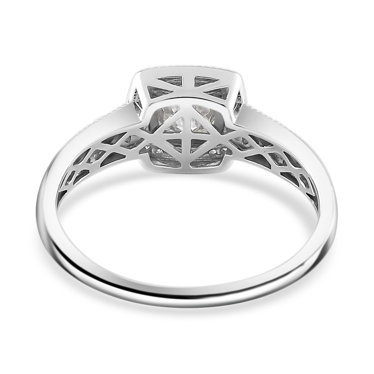 Moissanite 0.80 ctw Halo Ring in Rhodium Over Sterling Silver and 10K Yellow Gold (Size 10.0) image number 3