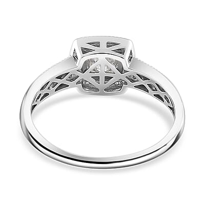 Moissanite 0.80 ctw Halo Ring in Rhodium Over Sterling Silver and 10K Yellow Gold (Size 10.0)