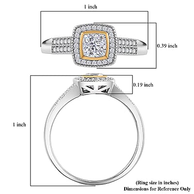 Moissanite 0.80 ctw Halo Ring in Rhodium Over Sterling Silver and 10K Yellow Gold (Size 10.0)