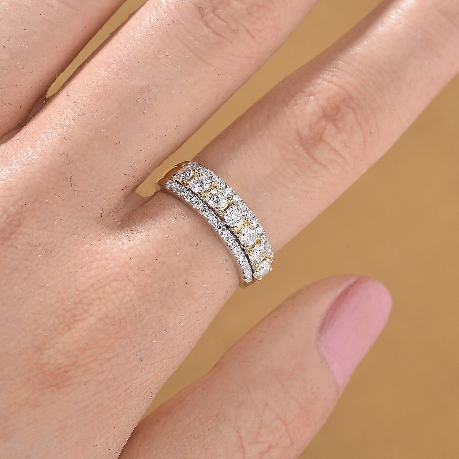D'Joy Moissanite 0.85 ctw Ring in Rhodium Over Sterling Silver and 10K Yellow Gold (Size 6.0)
