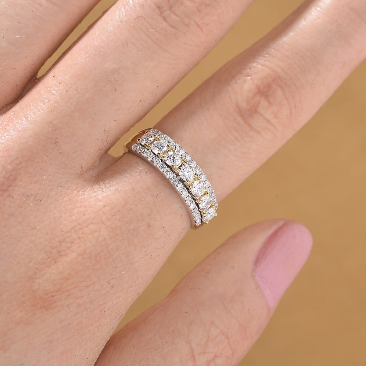 D'Joy Moissanite 0.85 ctw Ring in Rhodium Over Sterling Silver and 10K Yellow Gold (Size 6.0) image number 1