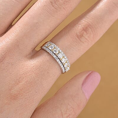 D'Joy Moissanite 0.85 ctw Ring in Rhodium Over Sterling Silver and 10K Yellow Gold (Size 6.0)