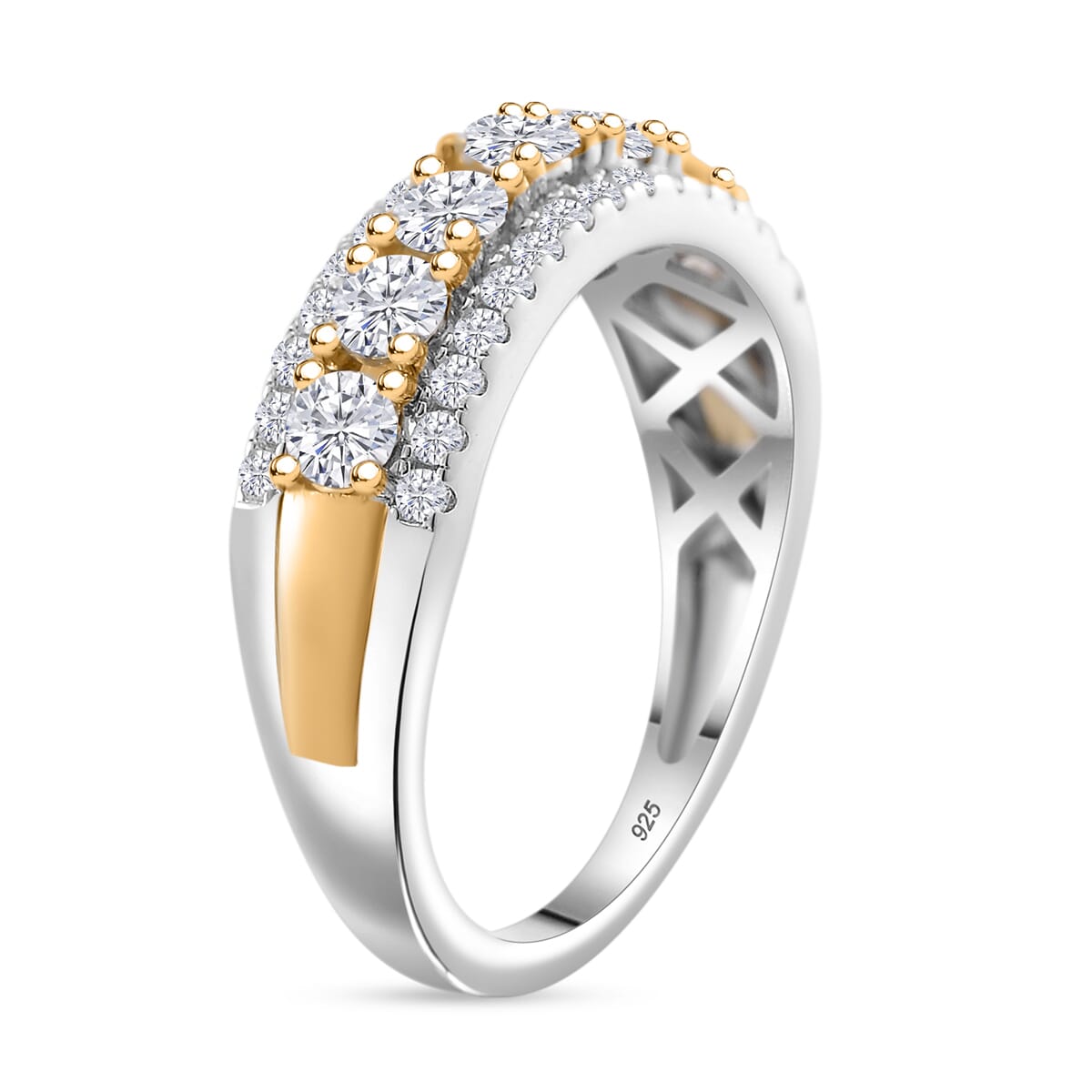D'Joy Moissanite 0.85 ctw Ring in Rhodium Over Sterling Silver and 10K Yellow Gold (Size 6.0) image number 2