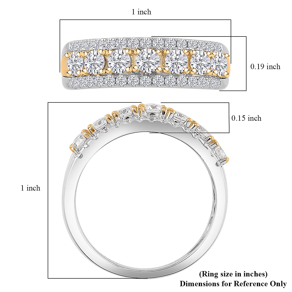 D'Joy Moissanite 0.85 ctw Ring in Rhodium Over Sterling Silver and 10K Yellow Gold (Size 6.0)