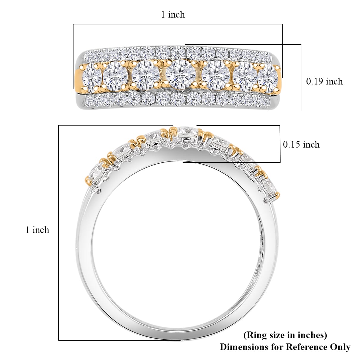 D'Joy Moissanite 0.85 ctw Ring in Rhodium Over Sterling Silver and 10K Yellow Gold (Size 6.0) image number 4