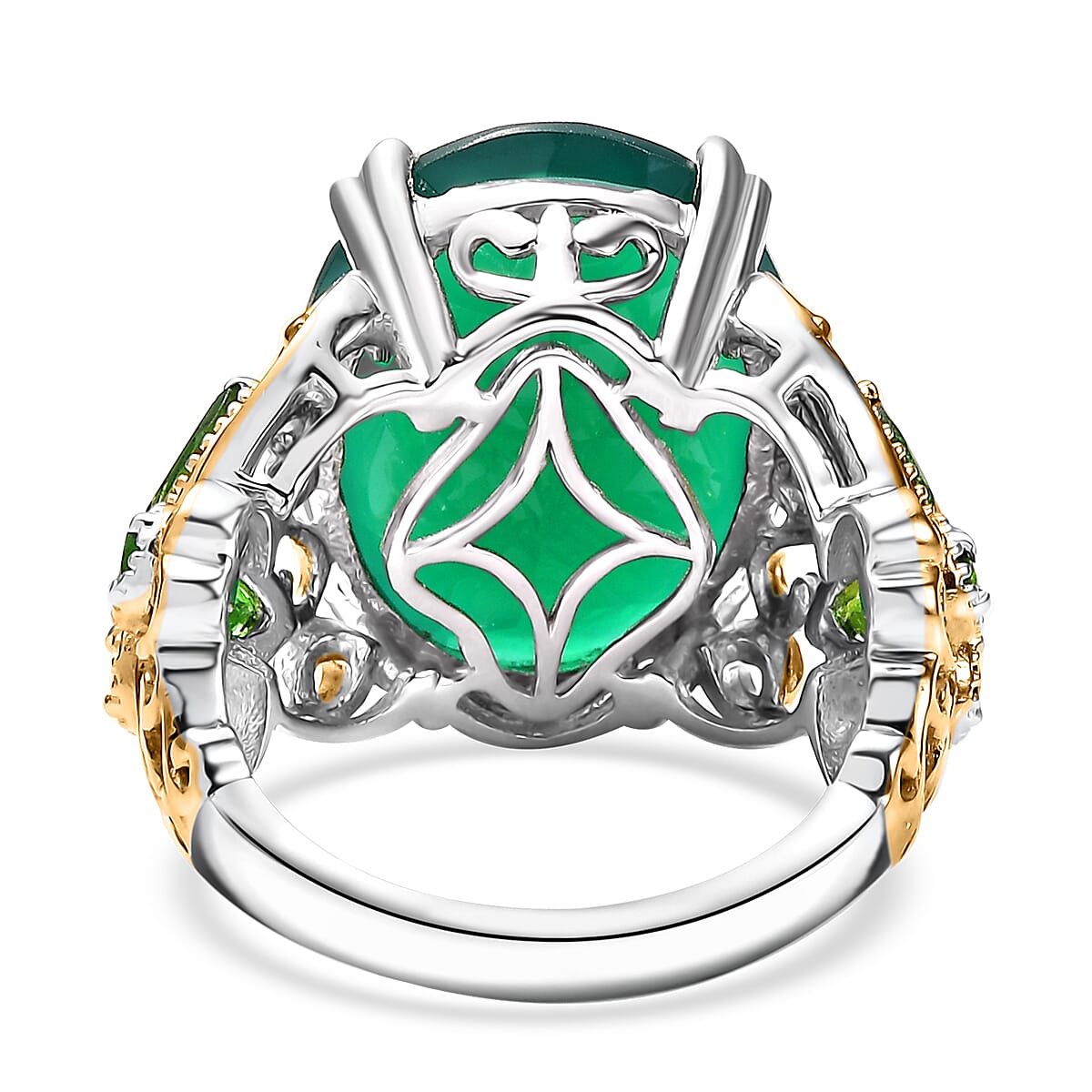 Karis Verde Onyx and Chrome Diopside 12.90 ctw Ring 18K YG Plated and Platinum Bond (Size 10.0)