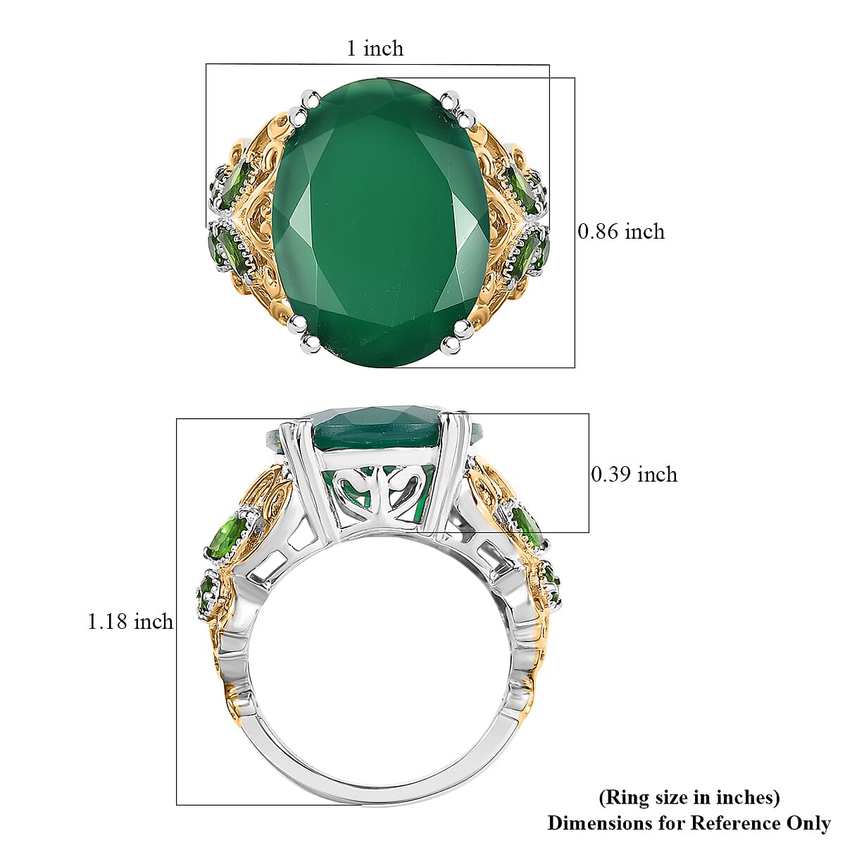 Karis Verde Onyx and Chrome Diopside 12.90 ctw Ring 18K YG Plated and Platinum Bond (Size 10.0)