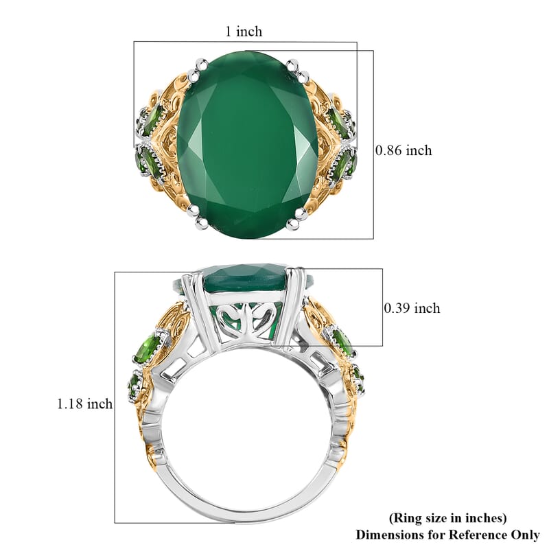 Karis Verde Onyx and Chrome Diopside 12.90 ctw Ring 18K YG Plated and Platinum Bond (Size 10.0)