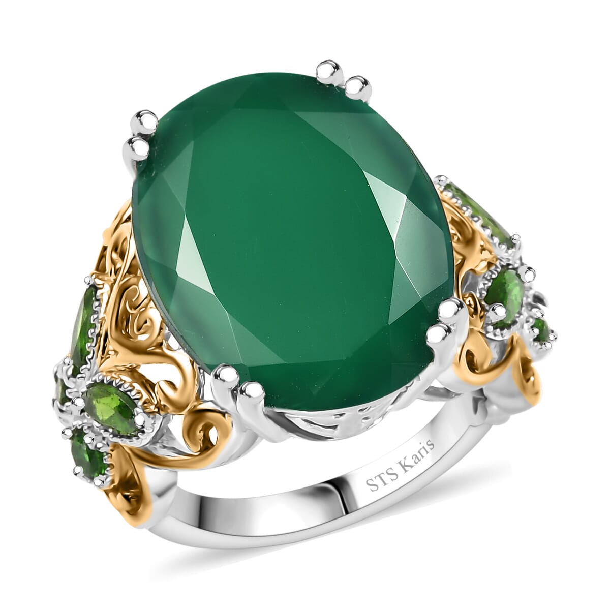 Karis Verde Onyx and Chrome Diopside 12.90 ctw Butterfly Ring 18K YG Plated and Platinum Bond (Size 5.0) image number 0