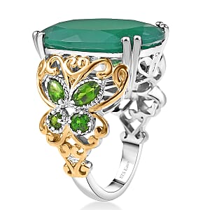 Karis Verde Onyx and Chrome Diopside 12.90 ctw Butterfly Ring 18K YG Plated and Platinum Bond (Size 7.0)