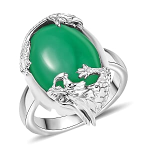 D'Joy Verde Onyx 12.75 ctw Dragon Ring in Rhodium Over Sterling Silver (Size 10.0) 