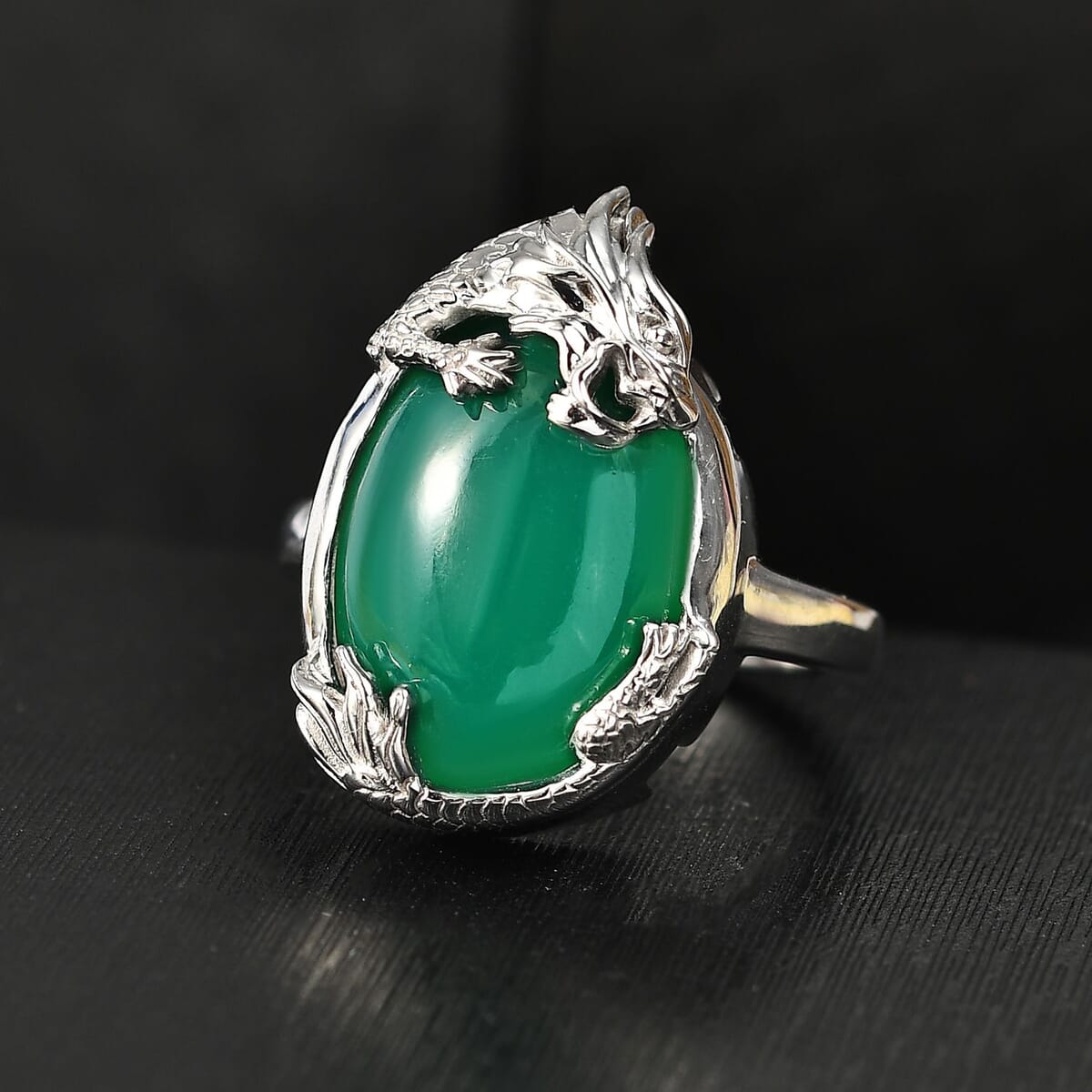 D'Joy Verde Onyx 12.75 ctw Dragon Ring in Rhodium Over Sterling Silver (Size 10.0)  image number 1