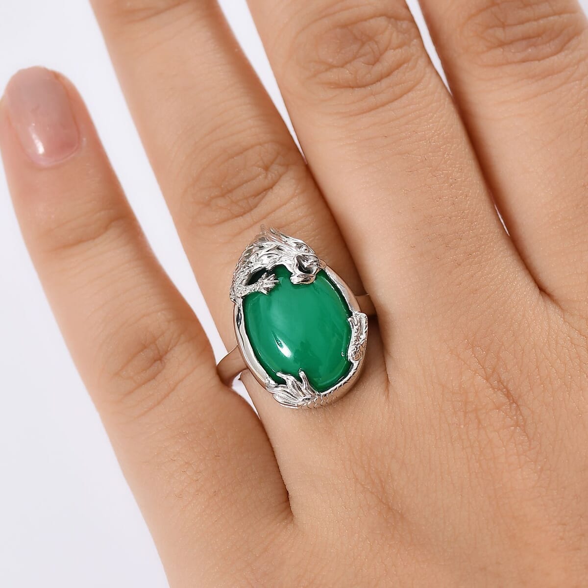 D'Joy Verde Onyx 12.75 ctw Dragon Ring in Rhodium Over Sterling Silver (Size 10.0)  image number 2