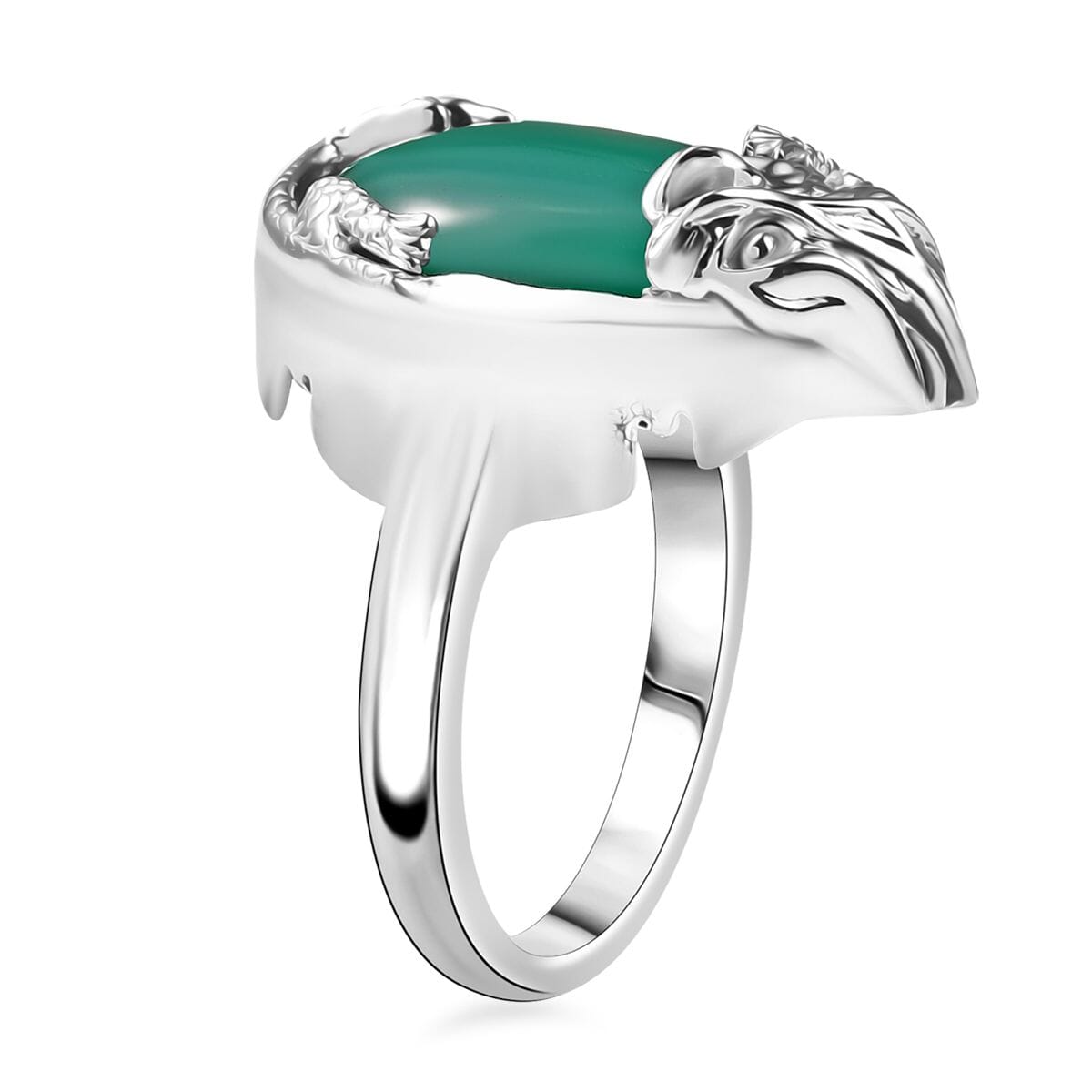 D'Joy Verde Onyx 12.75 ctw Dragon Ring in Rhodium Over Sterling Silver (Size 10.0)  image number 3