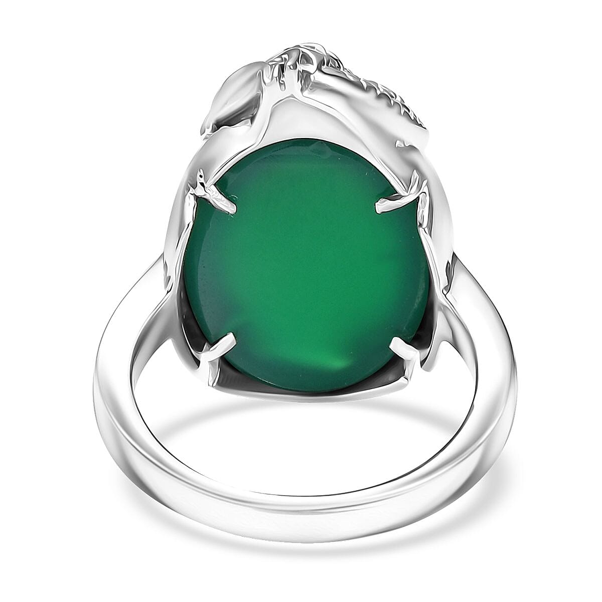 D'Joy Verde Onyx 12.75 ctw Dragon Ring in Rhodium Over Sterling Silver (Size 10.0) 