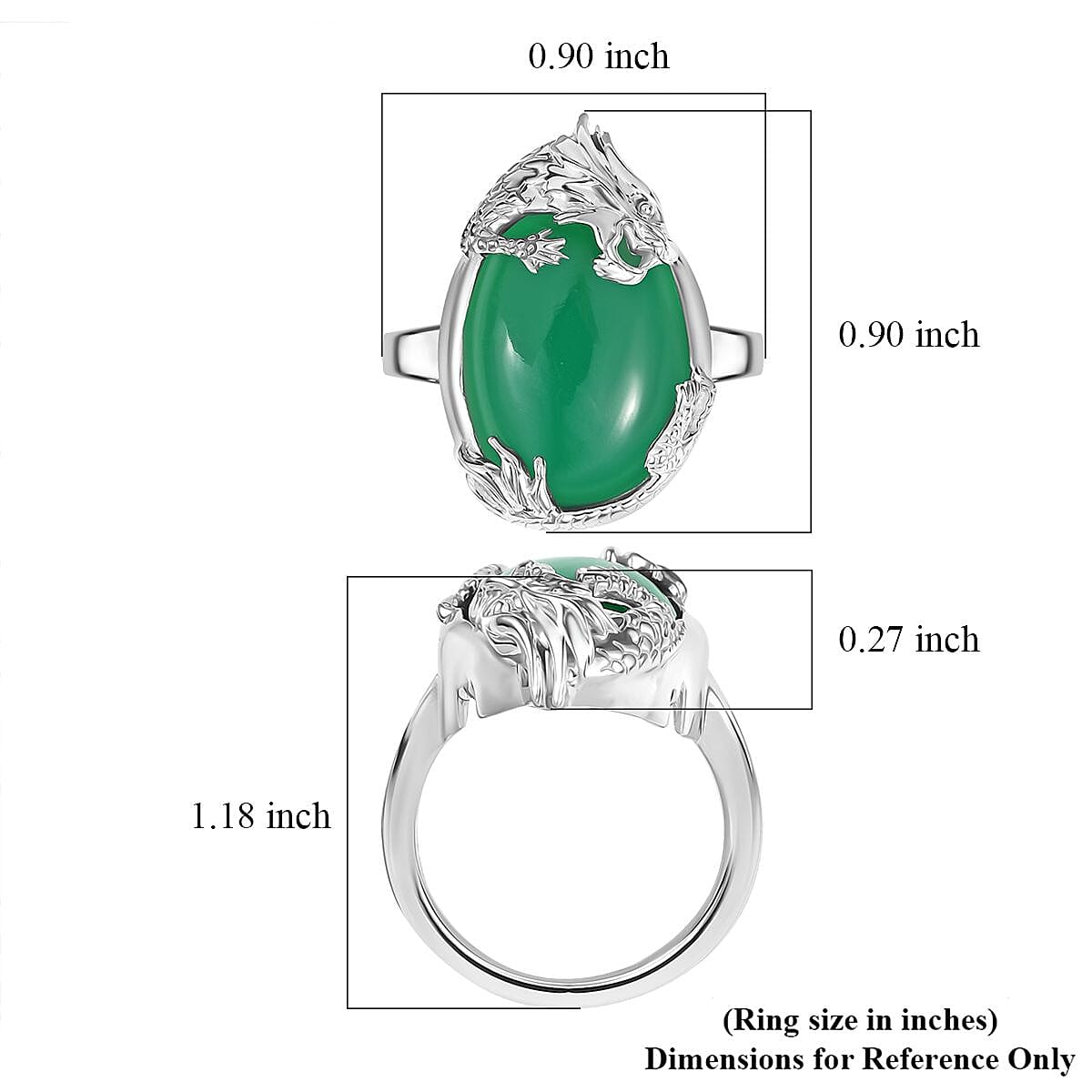 D'Joy Verde Onyx 12.75 ctw Dragon Ring in Rhodium Over Sterling Silver (Size 10.0) 
