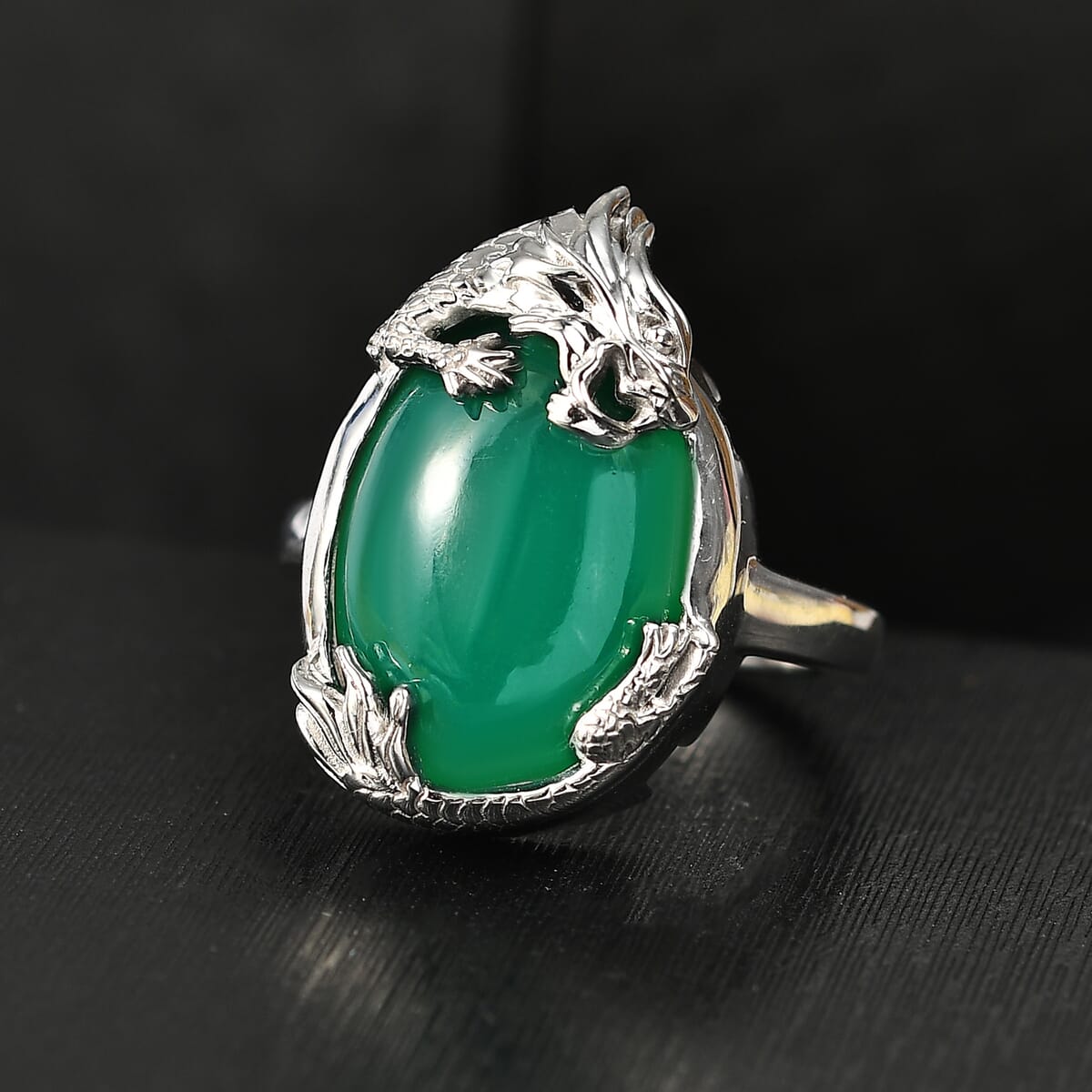 D'Joy Verde Onyx 12.75 ctw Dragon Ring in Rhodium Over Sterling Silver (Size 7.0)  image number 1
