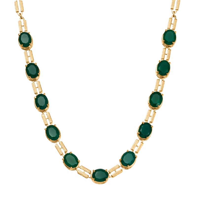 EverTrue Verde Onyx 25.00 ctw Paperclip Necklace in 18K Yellow Gold Plated 18 Inches