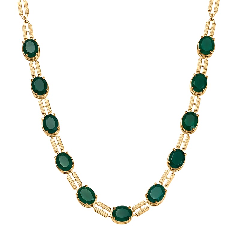 EverTrue Verde Onyx 25.00 ctw Paperclip Necklace in 18K Yellow Gold Plated 18 Inches