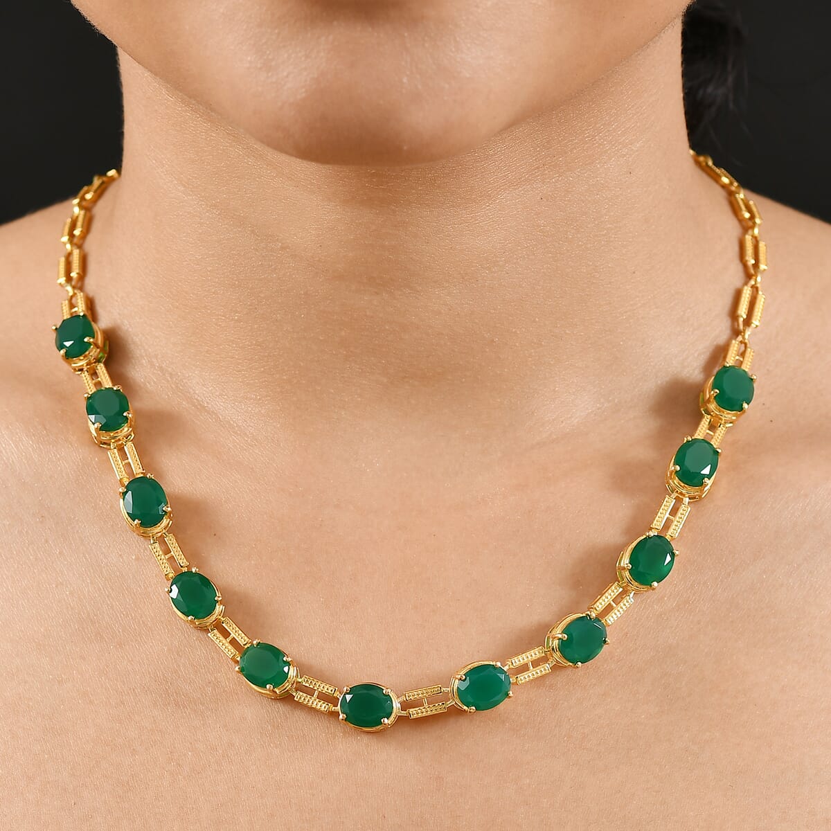 Karis Verde Onyx 27.25 Paperclip Necklace 18 Inches in 18K YG Plated image number 2