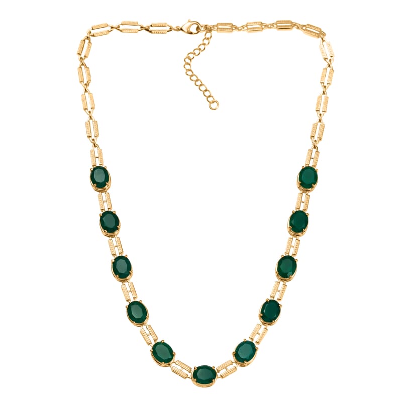 EverTrue Verde Onyx 25.00 ctw Paperclip Necklace in 18K Yellow Gold Plated 18 Inches