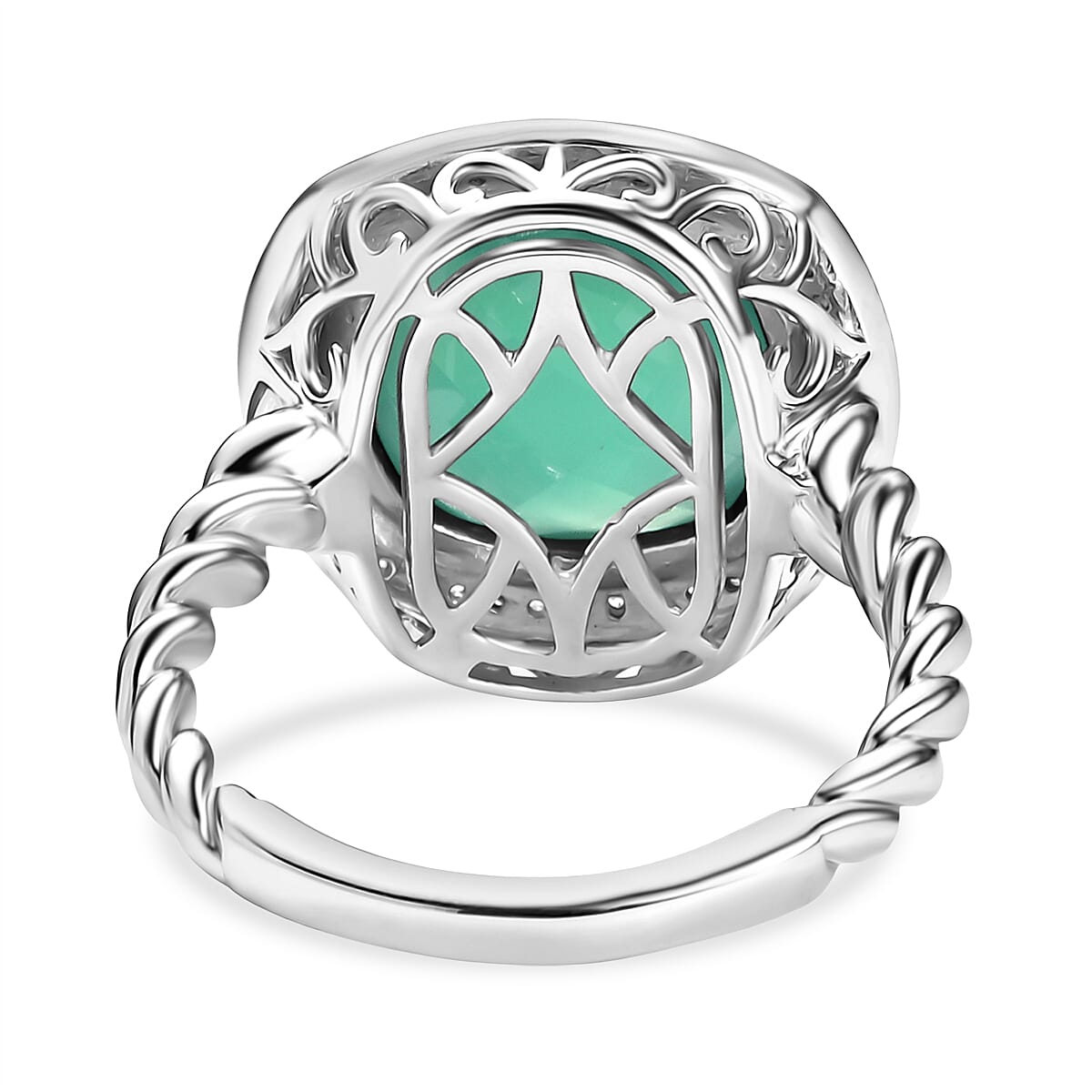D'Joy Verde Onyx, White Zircon Halo Ring in 18K Vermeil YG and Rhodium Over Sterling Silver (Size 10.0) 6.15 ctw