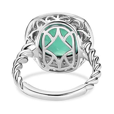 D'Joy Verde Onyx, White Zircon Halo Ring in 18K Vermeil YG and Rhodium Over Sterling Silver (Size 10.0) 6.15 ctw