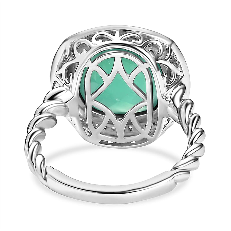 D'Joy Verde Onyx, White Zircon Halo Ring in 18K Vermeil YG and Rhodium Over Sterling Silver (Size 10.0) 6.15 ctw