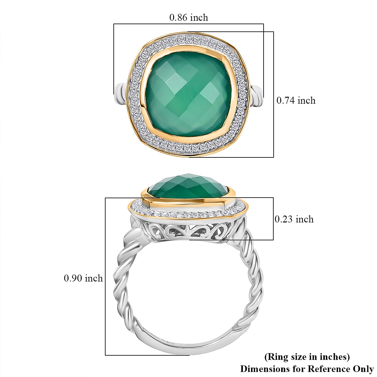 D'Joy Verde Onyx, White Zircon Halo Ring in 18K Vermeil YG and Rhodium Over Sterling Silver (Size 10.0) 6.15 ctw