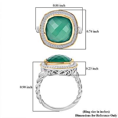 D'Joy Verde Onyx, White Zircon Halo Ring in 18K Vermeil YG and Rhodium Over Sterling Silver (Size 10.0) 6.15 ctw