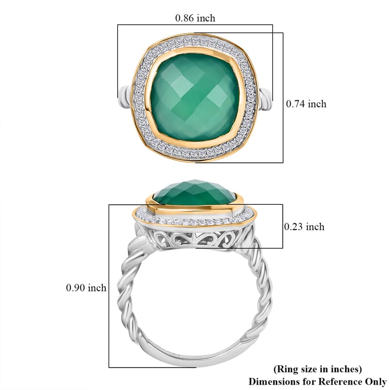 D'Joy Verde Onyx, White Zircon Halo Ring in 18K Vermeil YG and Rhodium Over Sterling Silver (Size 10.0) 6.15 ctw