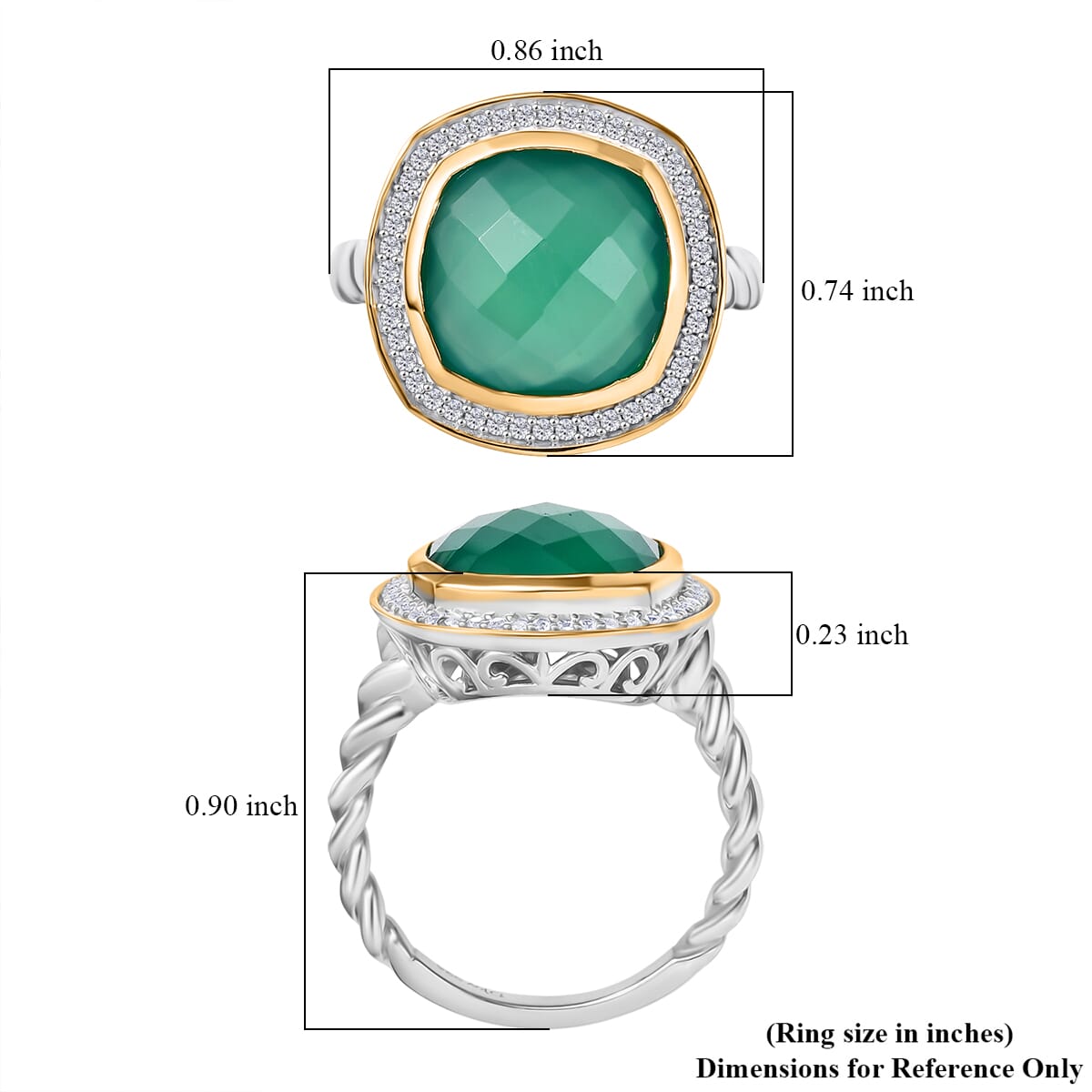 D'Joy Verde Onyx and White Zircon 6.15 ctw Halo Ring in 18K Vermeil YG and Rhodium Over Sterling Silver (Size 6.0) image number 5