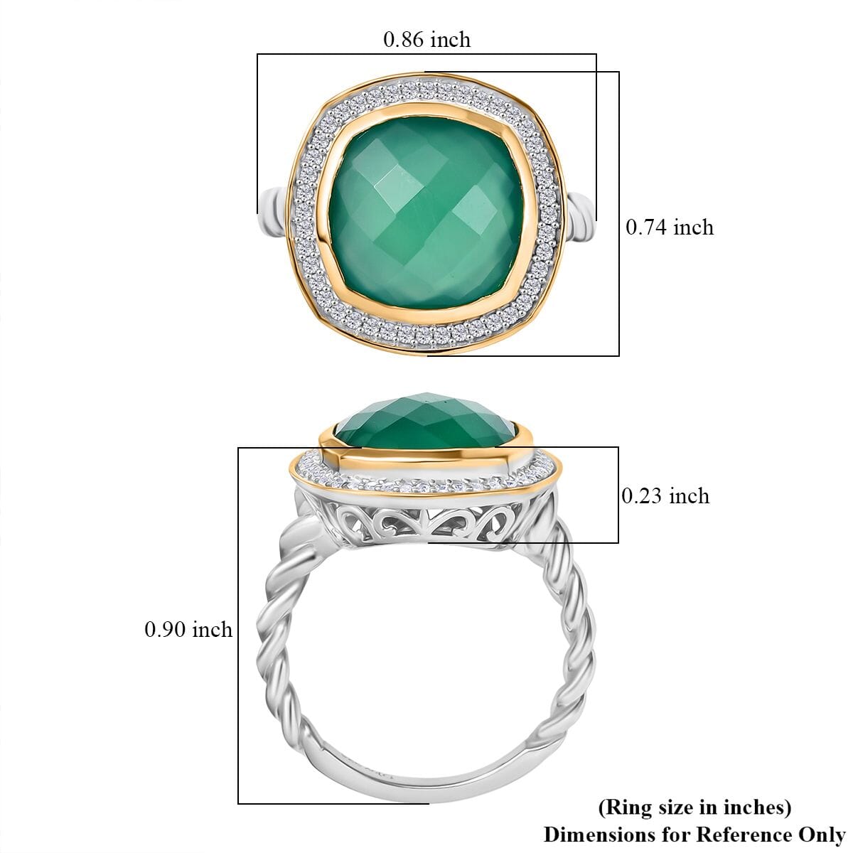 D'Joy Verde Onyx and White Zircon 6.15 ctw Halo Ring in 18K Vermeil YG and Rhodium Over Sterling Silver (Size 7.0) image number 5