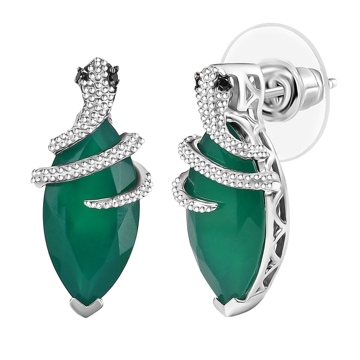 D'Joy Verde Onyx and Thai Black Spinel 7.40 ctw Snake Stud Earrings in Rhodium Over Sterling Silver image number 0