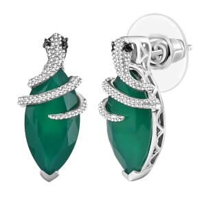 D'Joy Verde Onyx and Thai Black Spinel 7.40 ctw Snake Stud Earrings in Rhodium Over Sterling Silver