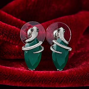 D'Joy Verde Onyx and Thai Black Spinel 7.40 ctw Snake Stud Earrings in Rhodium Over Sterling Silver