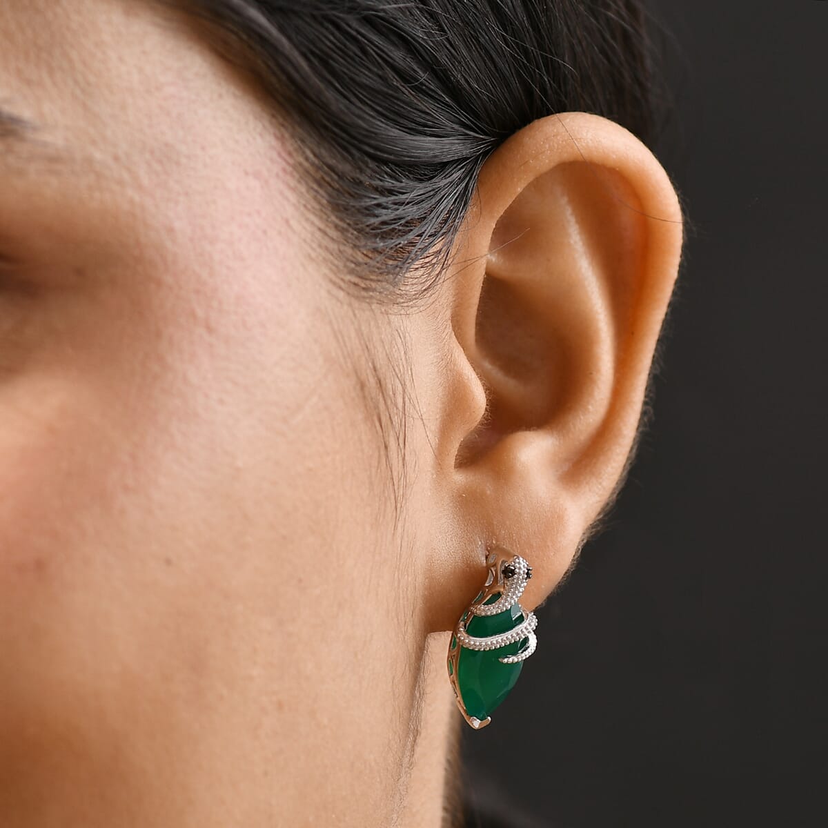 D'Joy Verde Onyx and Thai Black Spinel 7.40 ctw Snake Stud Earrings in Rhodium Over Sterling Silver image number 2