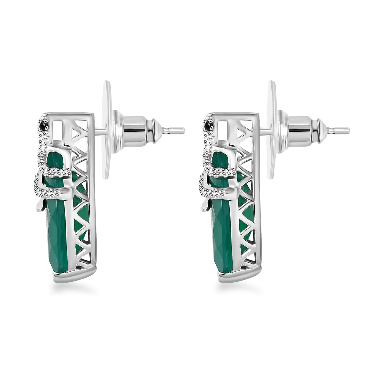 D'Joy Verde Onyx and Thai Black Spinel 7.40 ctw Snake Stud Earrings in Rhodium Over Sterling Silver image number 3