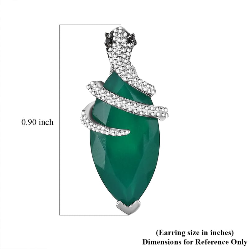 D'Joy Verde Onyx and Thai Black Spinel 7.40 ctw Snake Stud Earrings in Rhodium Over Sterling Silver