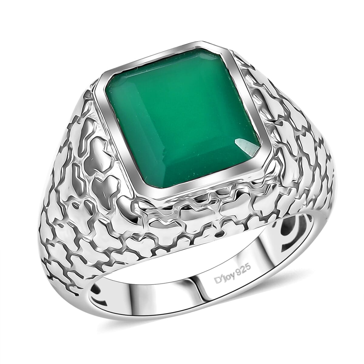 D'Joy Verde Onyx 5.85 ctw Art Deco Men's Ring in Rhodium Over Sterling Silver (Size 10.0) image number 0