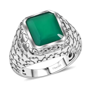 D'Joy Verde Onyx 5.85 ctw Art Deco Men's Ring in Rhodium Over Sterling Silver (Size 10.0)