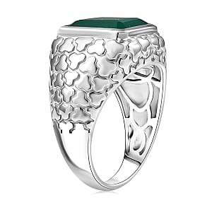D'Joy Verde Onyx 5.85 ctw Art Deco Men's Ring in Rhodium Over Sterling Silver (Size 8.0)