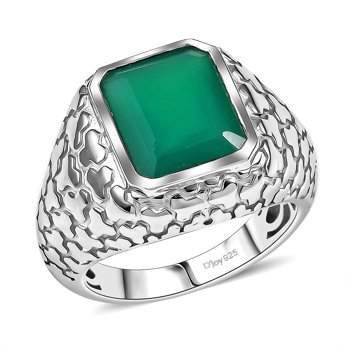 D'Joy Verde Onyx 5.85 ctw Art Deco Men's Ring in Rhodium Over Sterling Silver (Size 9.0) image number 0