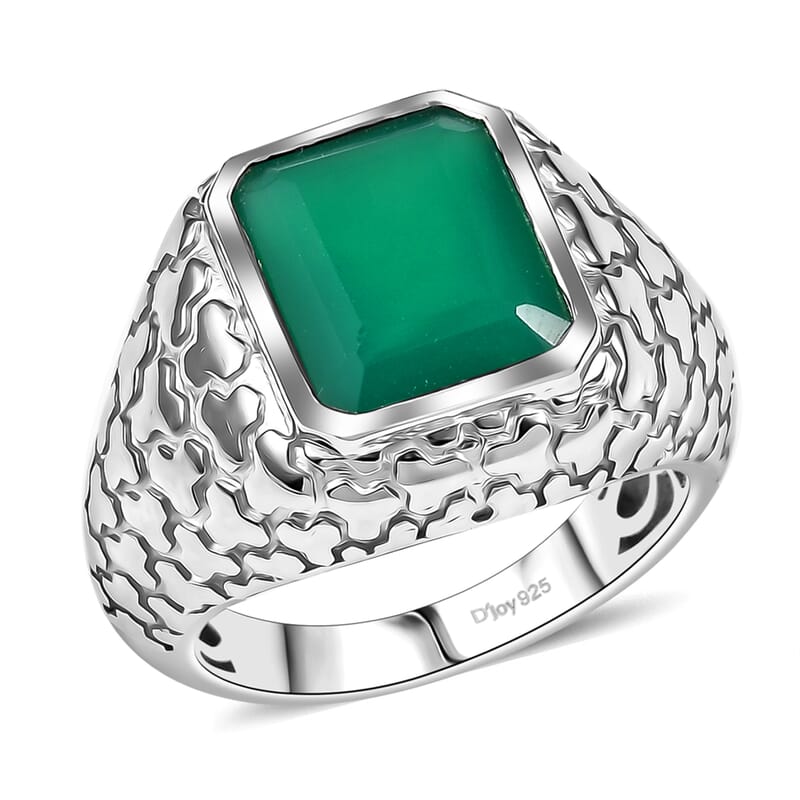 D'Joy Verde Onyx 5.85 ctw Art Deco Men's Ring in Rhodium Over Sterling Silver (Size 9.0)