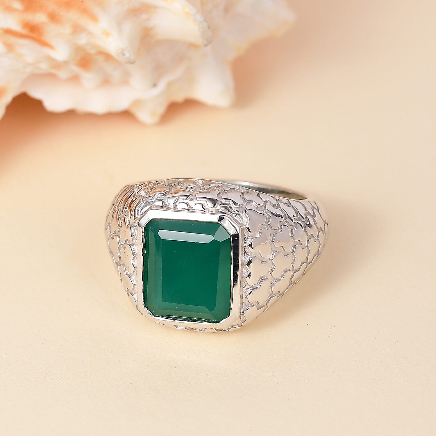 D'Joy Verde Onyx 5.85 ctw Art Deco Men's Ring in Rhodium Over Sterling Silver (Size 9.0)