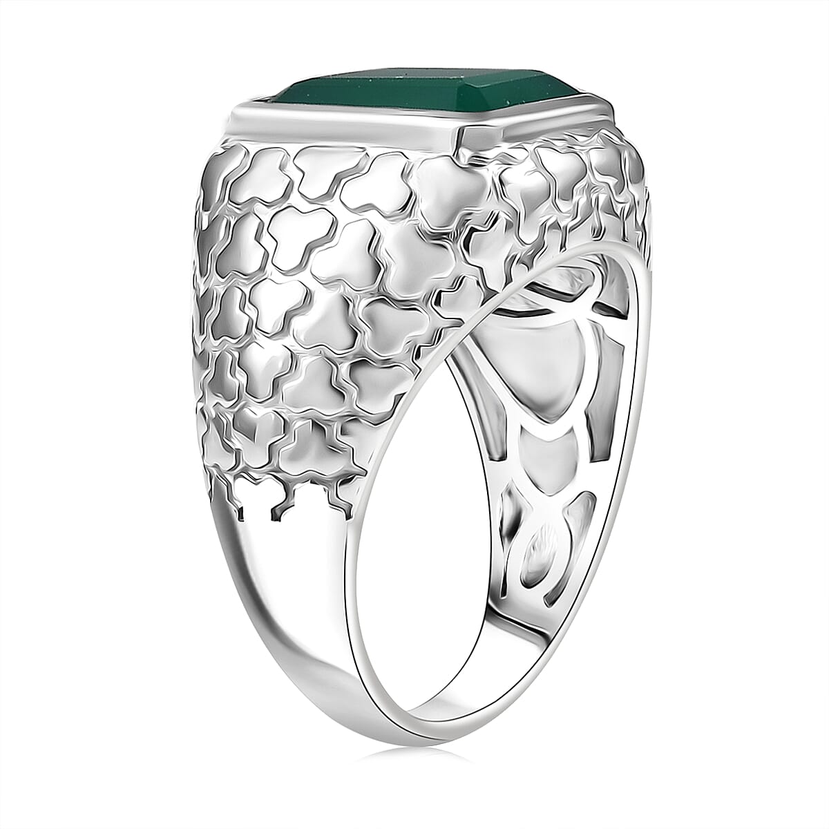 D'Joy Verde Onyx 5.85 ctw Art Deco Men's Ring in Rhodium Over Sterling Silver (Size 9.0) image number 3