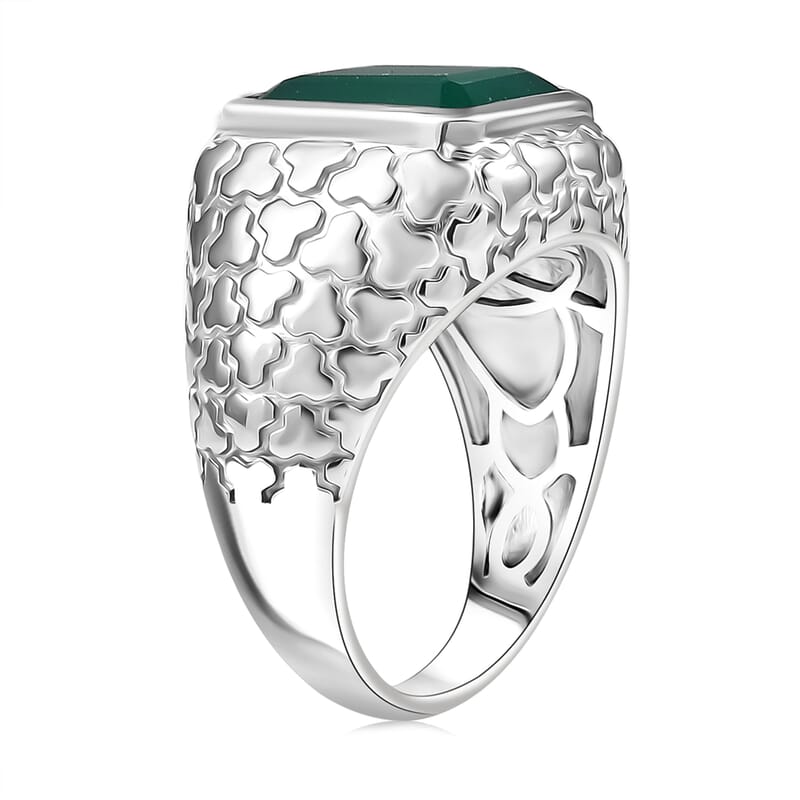 D'Joy Verde Onyx 5.85 ctw Art Deco Men's Ring in Rhodium Over Sterling Silver (Size 9.0)